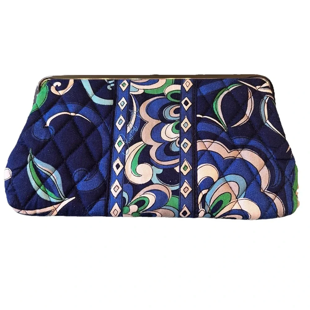 Vera Bradley Blue‎ Twirley Birds Wallet Clutch  Double Kisslock Closures Navy - Picture 2 of 6